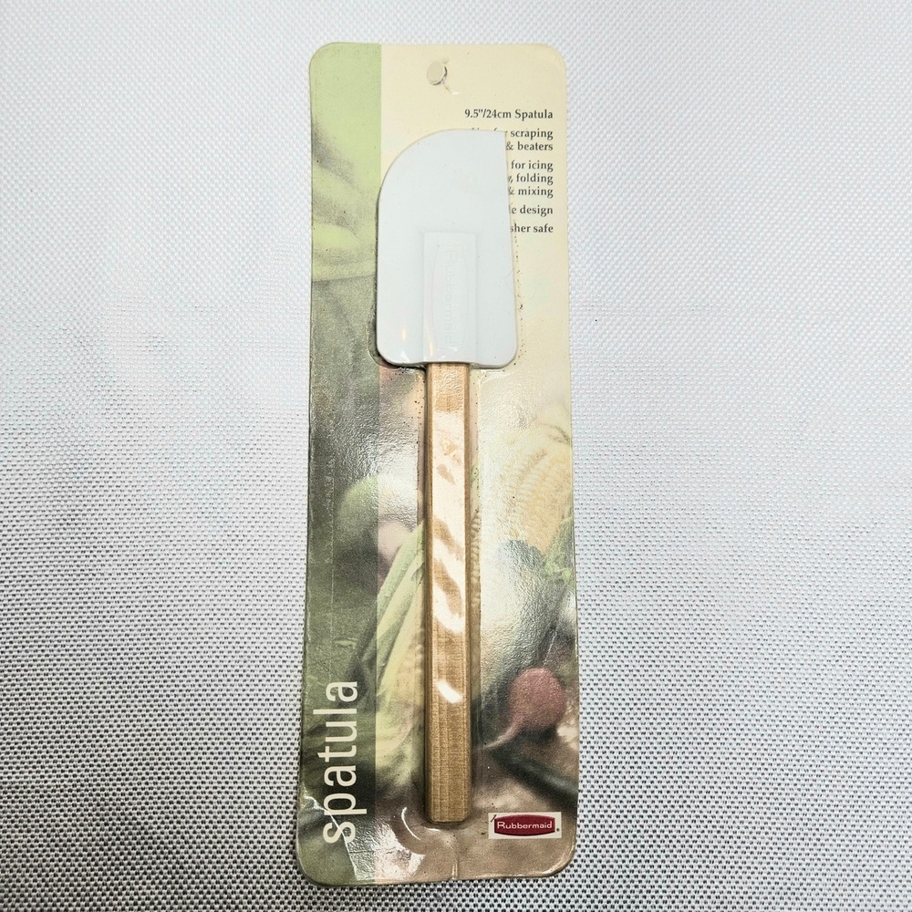 Vintage Rubbermaid 9.5 Inch Spatula Wood Handle White Scraper Made in USA‎ New